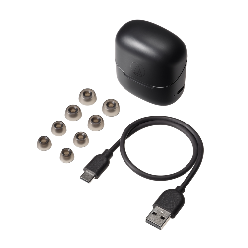 ATH-CK3TW 真無線耳機(黑色)，配備30cm USB充電線及4種尺寸耳塞（XS/S/M/L）