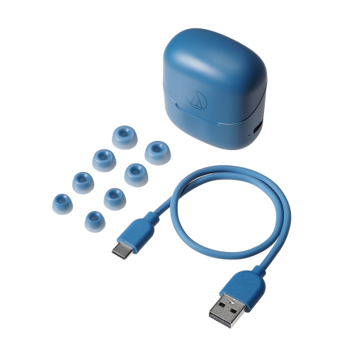 ATH-CK3TW 真無線耳機(藍色)，配備30cm USB充電線及4種尺寸耳塞（XS/S/M/L）