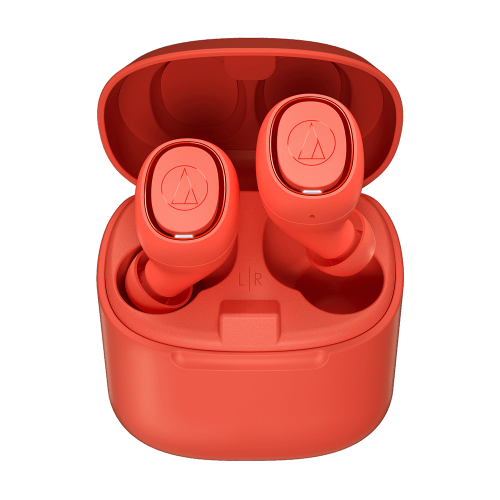ATH-CK3TW 真無線耳機(紅色)，搭配充電盒使用，最長可使用30小時