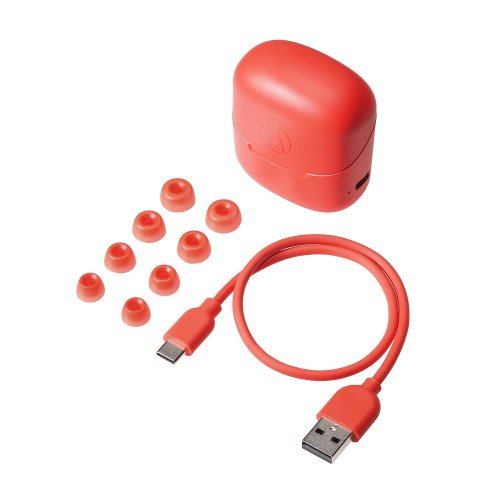 ATH-CK3TW 真無線耳機(紅色)，配備30cm USB充電線及4種尺寸耳塞（XS/S/M/L）