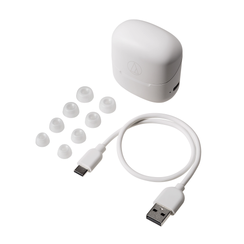 ATH-CK3TW 真無線耳機(白色)，配備30cm USB充電線及4種尺寸耳塞（XS/S/M/L）